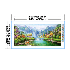 Green Mountain River Landscape Deer Cross Stitch Kit 11CT