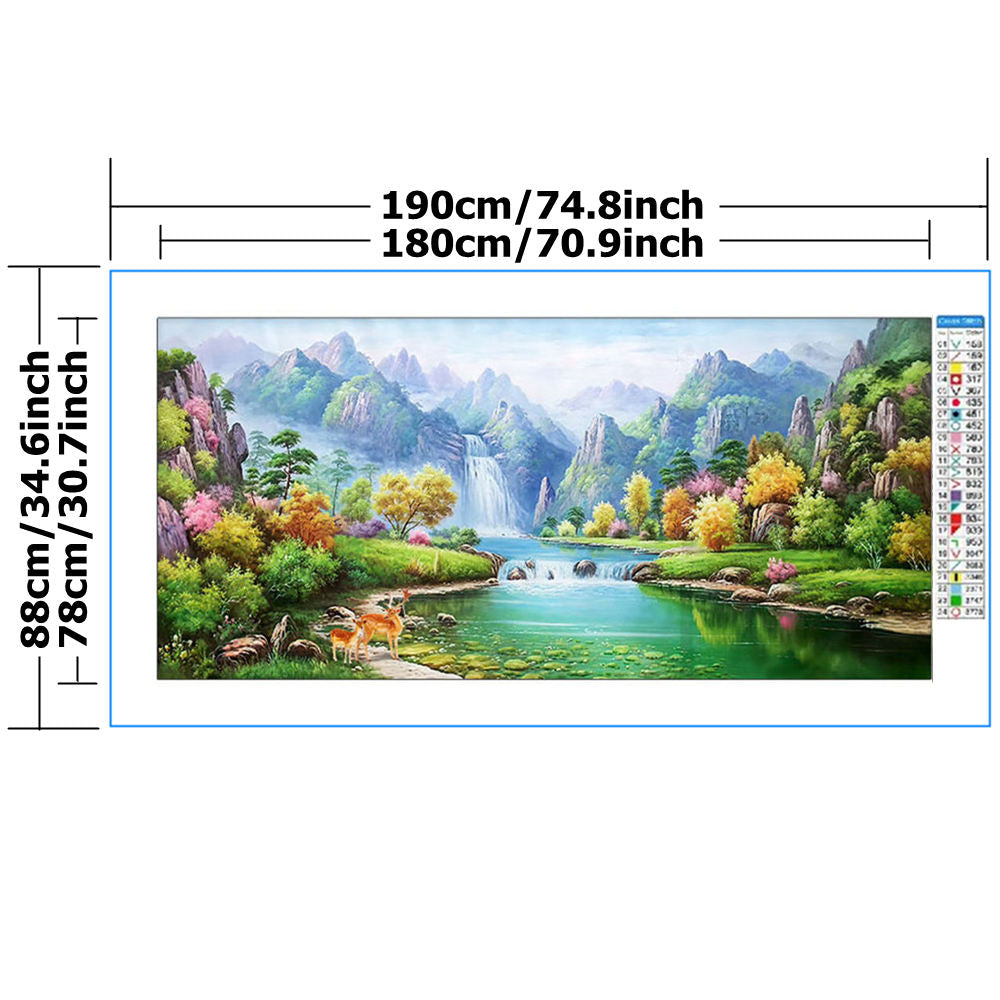 Green Mountain River Landscape Deer Cross Stitch Kit 11CT