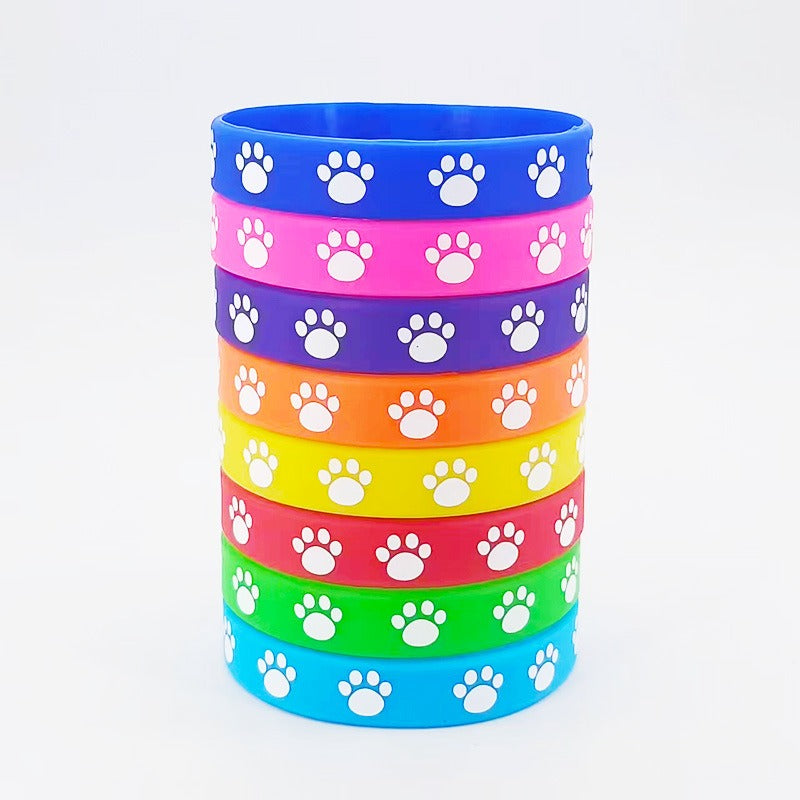 16PCS Animal Paw Print Wristband - Pet Themed Party Silicone Bracelet