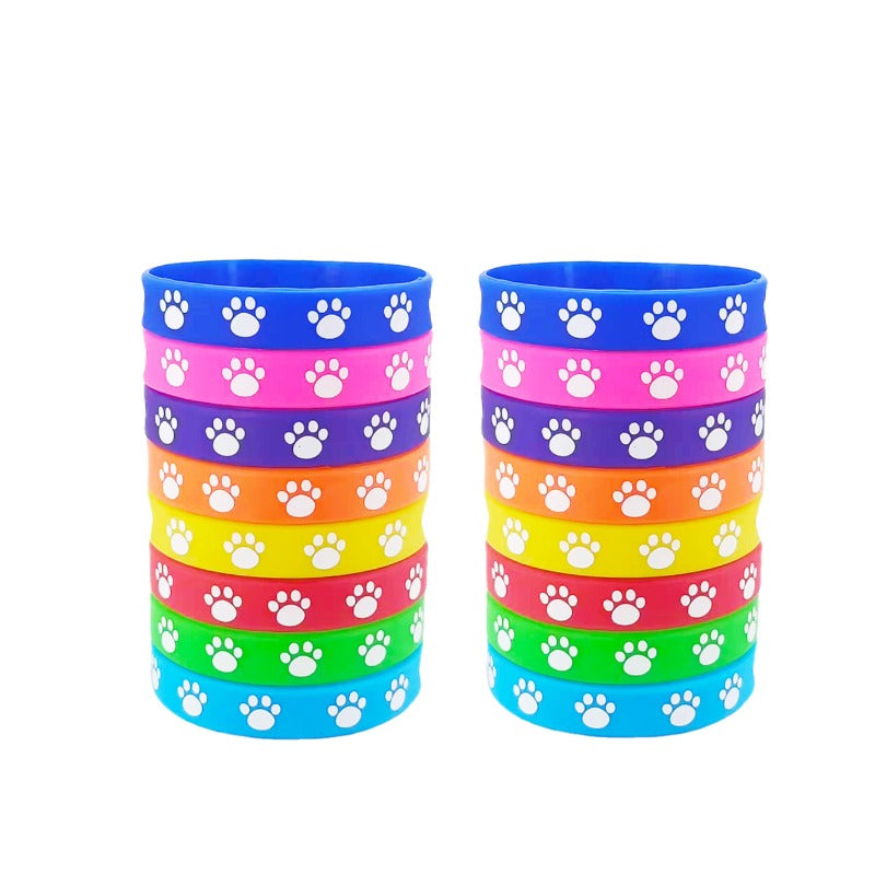 16PCS Animal Paw Print Wristband - Pet Themed Party Silicone Bracelet
