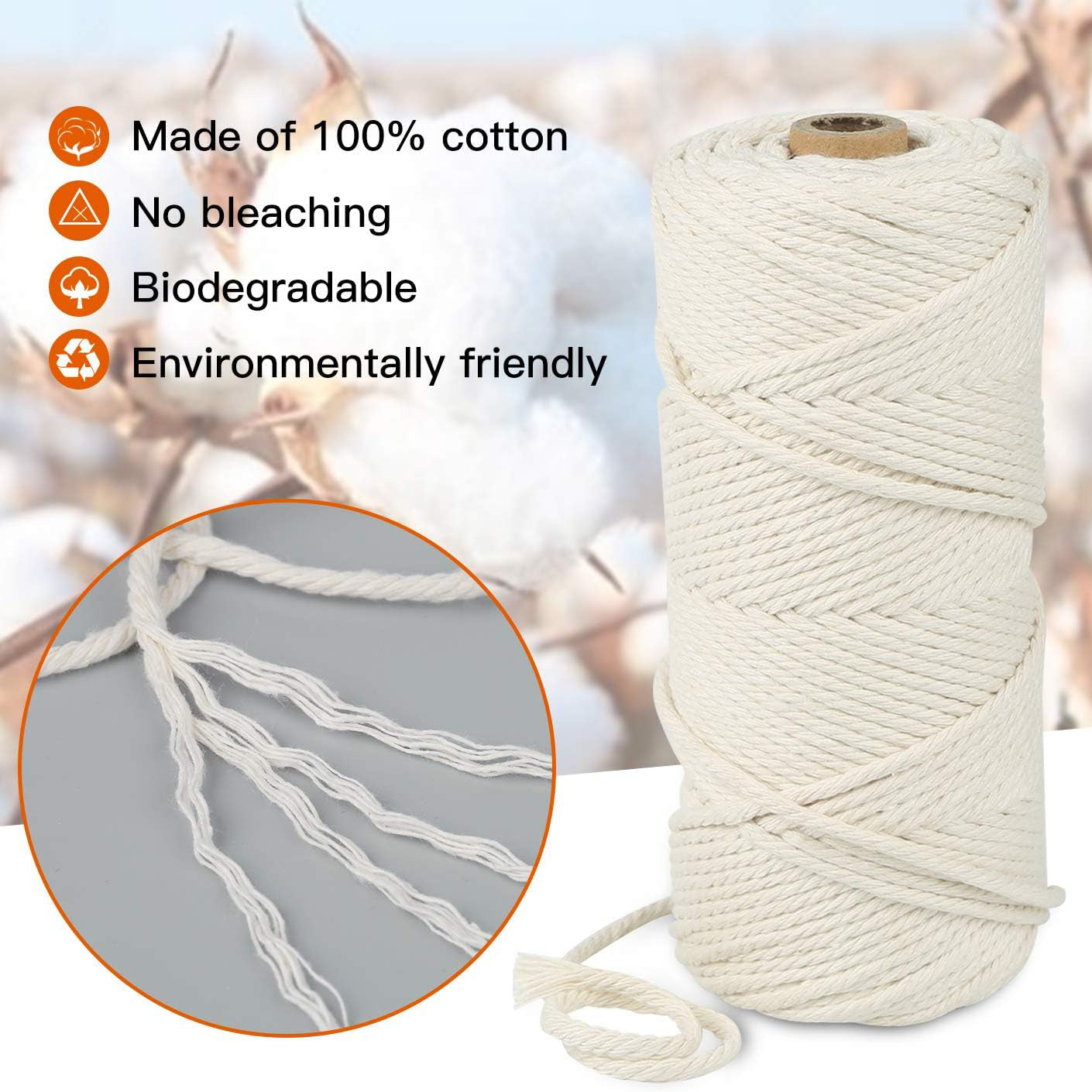 Natural Cotton Cord 3mm X 656 Feet