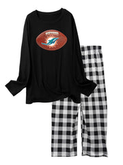 Shark & Rugby Print Pajama Set Long Sleeve Top & Pants Women's Sleepwear