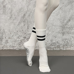 Non-slip Five Toe Grip Sports Socks - Breathable Split Striped Crew Socks