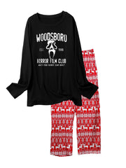 Scary Face Print Pajama Set Long Sleeve Crew Neck Top & Loose Pants