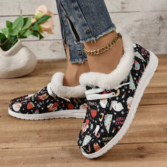 Christmas Cartoon Print Low Top Warm Sneakers