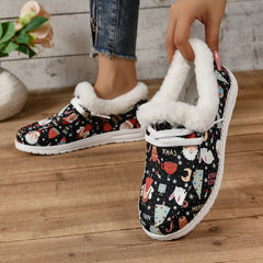 Christmas Cartoon Print Low Top Warm Sneakers