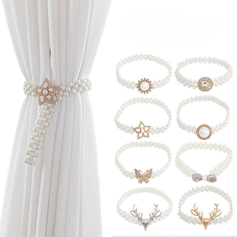 Christmas Elastic Curtain Strap Faux Pearl Beaded