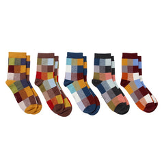 5 Pairs Men's Plaid Cotton Quarter Socks