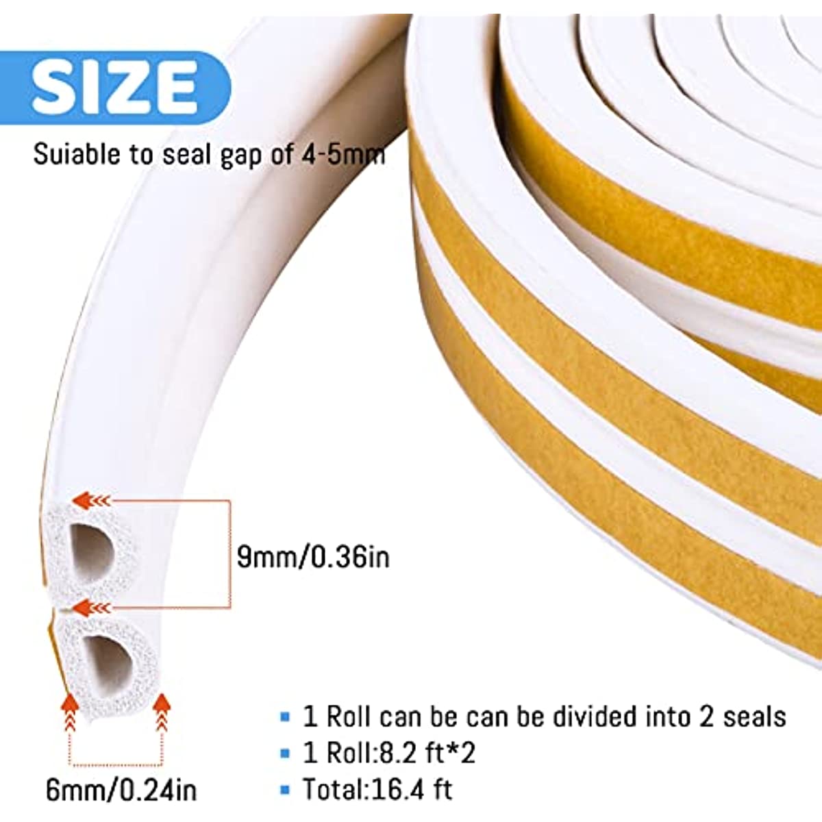 Foam Window Seal Strip Self Adhesive Weather Stripping 7.20x6.25x8 Feet