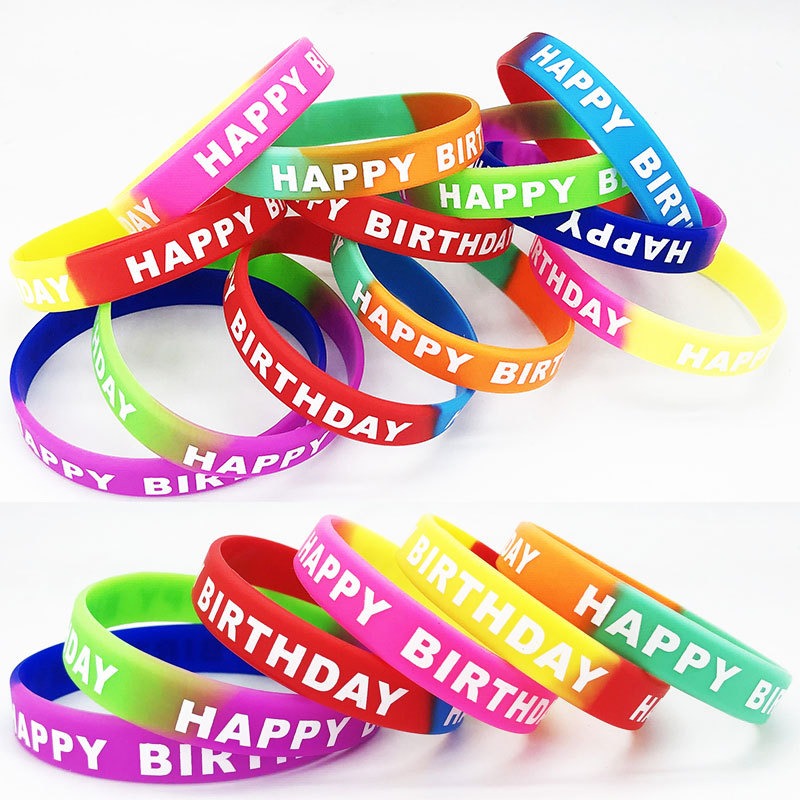 8PCS Happy Birthday Rainbow Silicone Bracelet Wristband