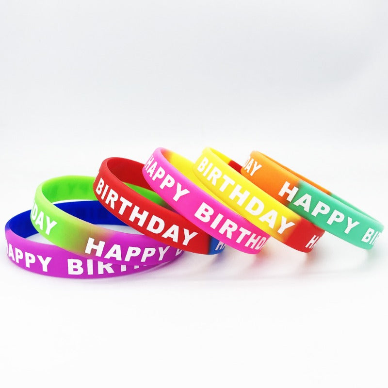 8PCS Happy Birthday Rainbow Silicone Bracelet Wristband