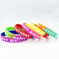 8PCS Happy Birthday Rainbow Silicone Bracelet Wristband