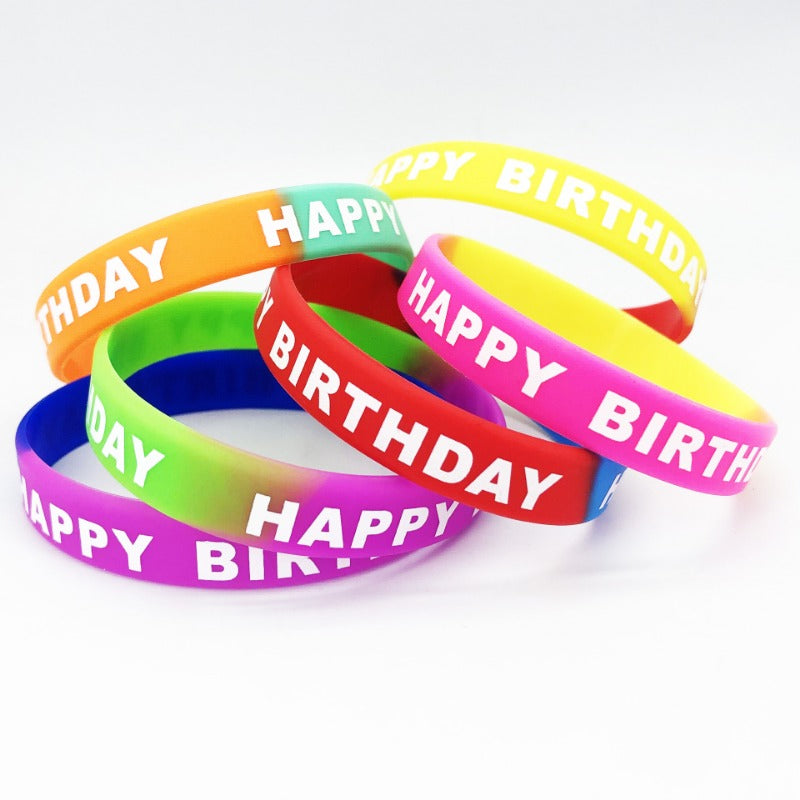 8PCS Happy Birthday Rainbow Silicone Bracelet Wristband