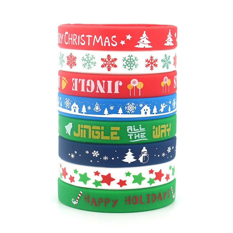 10 Pcs Christmas Silicone Bracelet Holiday Gift Party Accessories