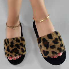 Leopard Pattern Open Toe Slippers Comfortable Outdoor Slippers
