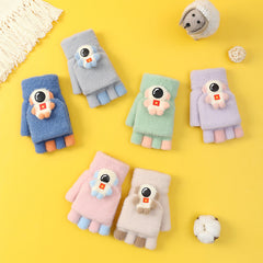 Winter Cartoon Astronaut Half Finger Gloves for Kids