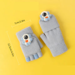 Winter Cartoon Astronaut Half Finger Gloves for Kids