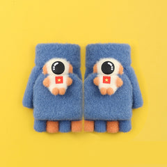 Winter Cartoon Astronaut Half Finger Gloves for Kids
