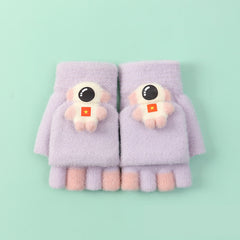 Winter Cartoon Astronaut Half Finger Gloves for Kids