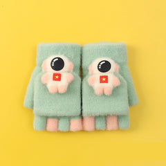 Winter Cartoon Astronaut Half Finger Gloves for Kids