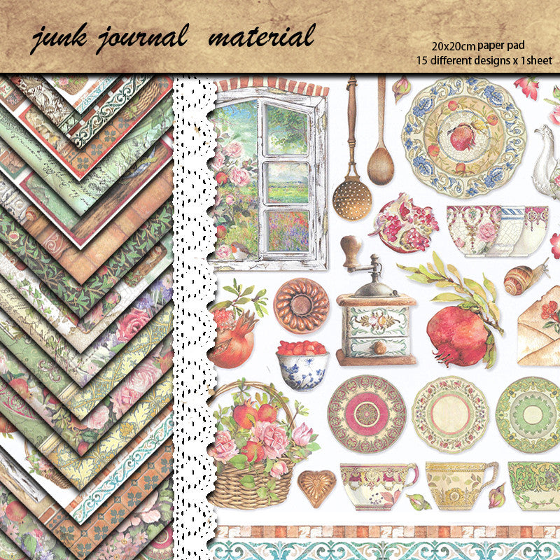 15pcs Large Retro Graner Paper Journal For DIY Gift Arts Crafts