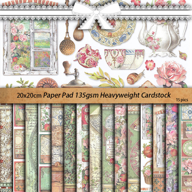 15pcs Large Retro Graner Paper Journal For DIY Gift Arts Crafts