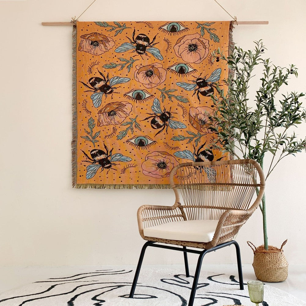 Bohemian Knitted Bee Tassel Blanket for Picnic Tapestry Sofa