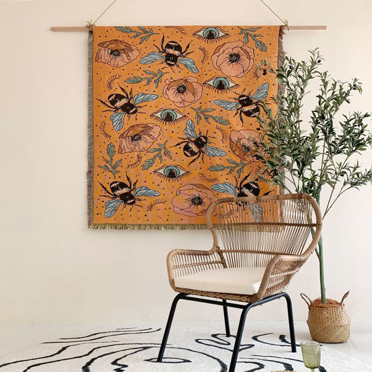 Bohemian Knitted Bee Tassel Blanket for Picnic Tapestry Sofa