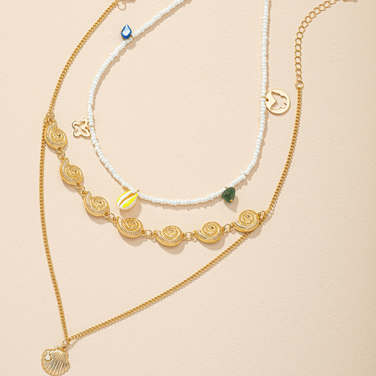Layer Patchwork Necklace Personality Temperament Pearl Shell Necklace