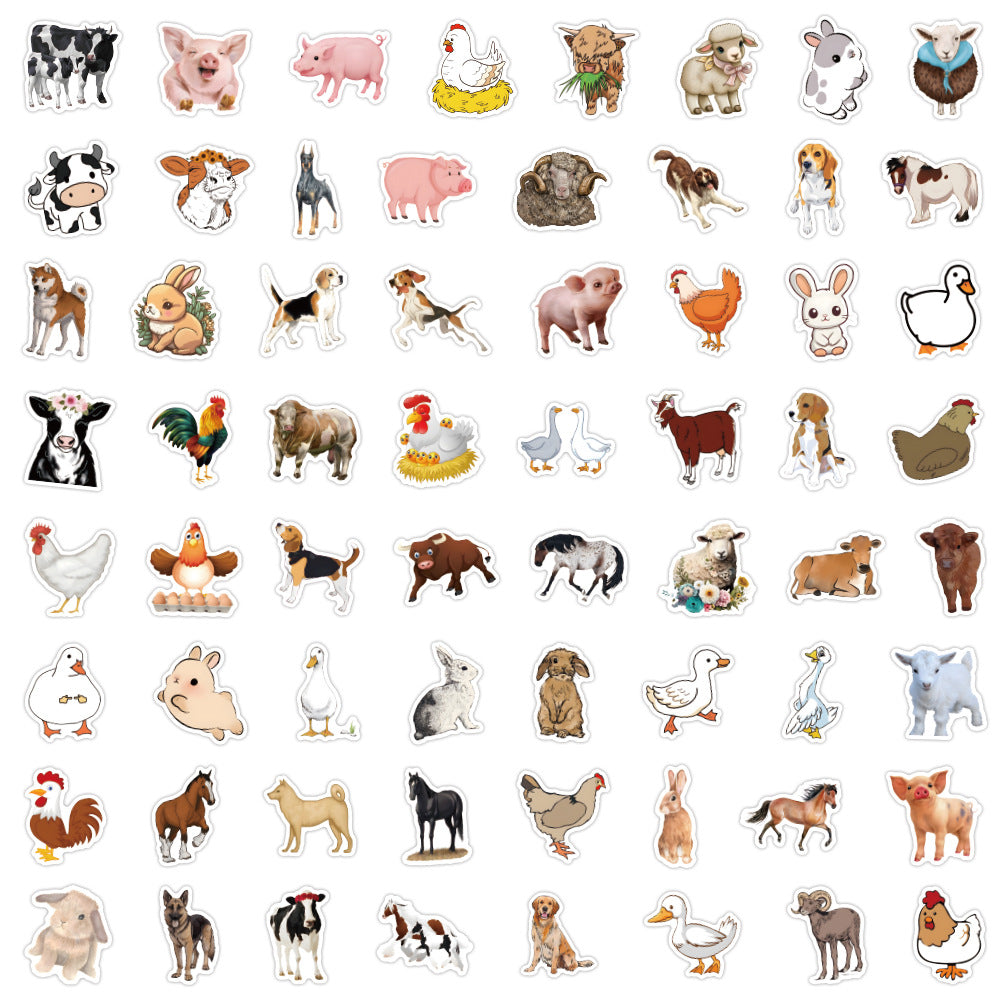 60pcs Farm Animal Vinyl Waterproof Stickers Water Bottle Laptop Phone Luggage