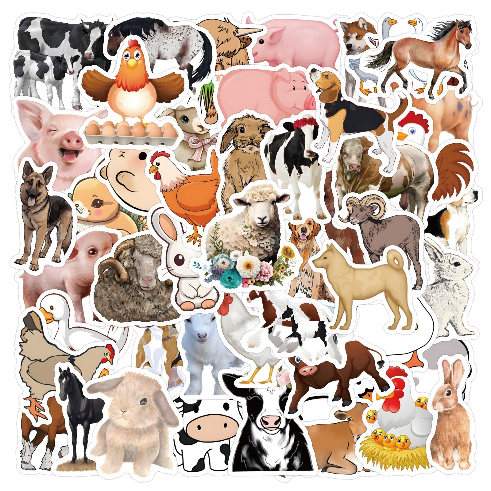 60pcs Cartoon Farm Animal Stickers DIY Skateboard Laptop Water Cup Luggage Fun