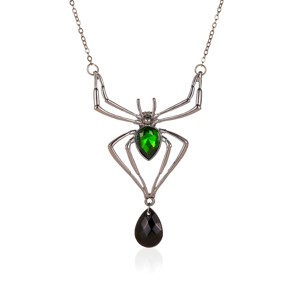 3pcs Halloween Jewelry Exaggerated Spider Set Retro Emerald Accessories