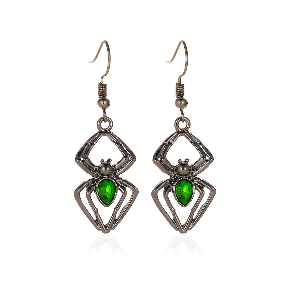 3pcs Halloween Jewelry Exaggerated Spider Set Retro Emerald Accessories