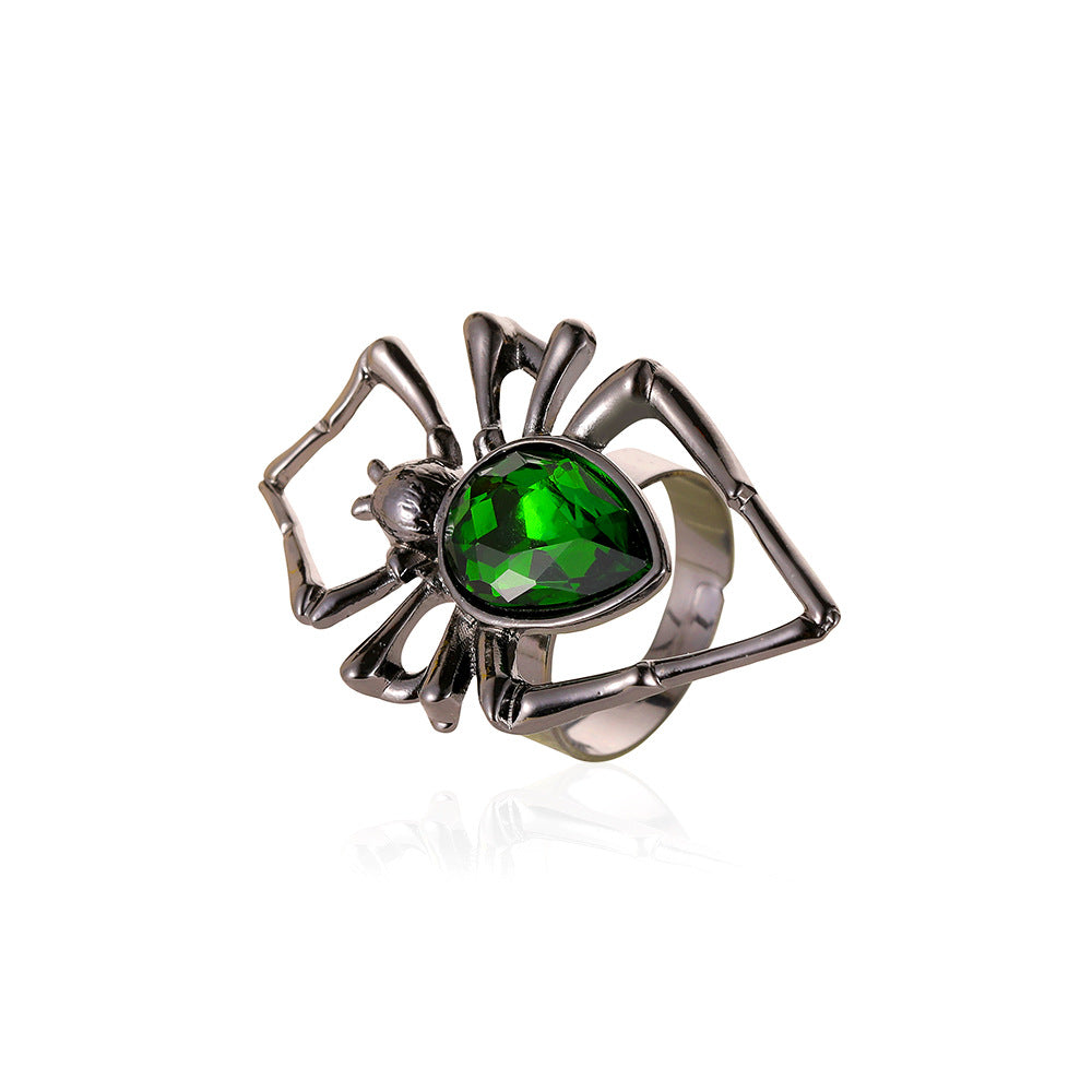 3pcs Halloween Jewelry Exaggerated Spider Set Retro Emerald Accessories