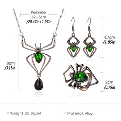 3pcs Halloween Jewelry Exaggerated Spider Set Retro Emerald Accessories