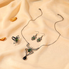 3pcs Halloween Jewelry Exaggerated Spider Set Retro Emerald Accessories