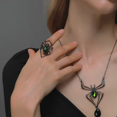 3pcs Halloween Jewelry Exaggerated Spider Set Retro Emerald Accessories