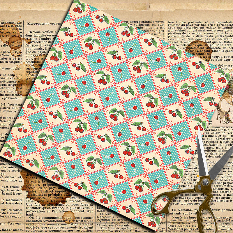 15 Sheets Large Retro Cherry of Life Paper for DIY Journal Decor