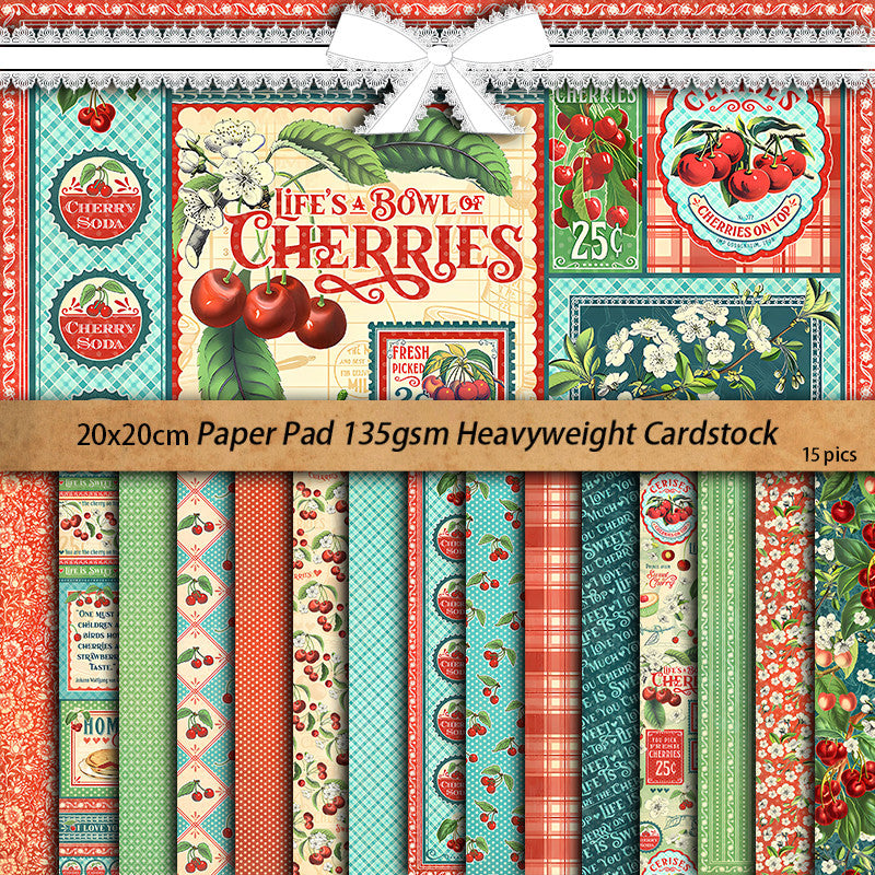 15 Sheets Large Retro Cherry of Life Paper for DIY Journal Decor