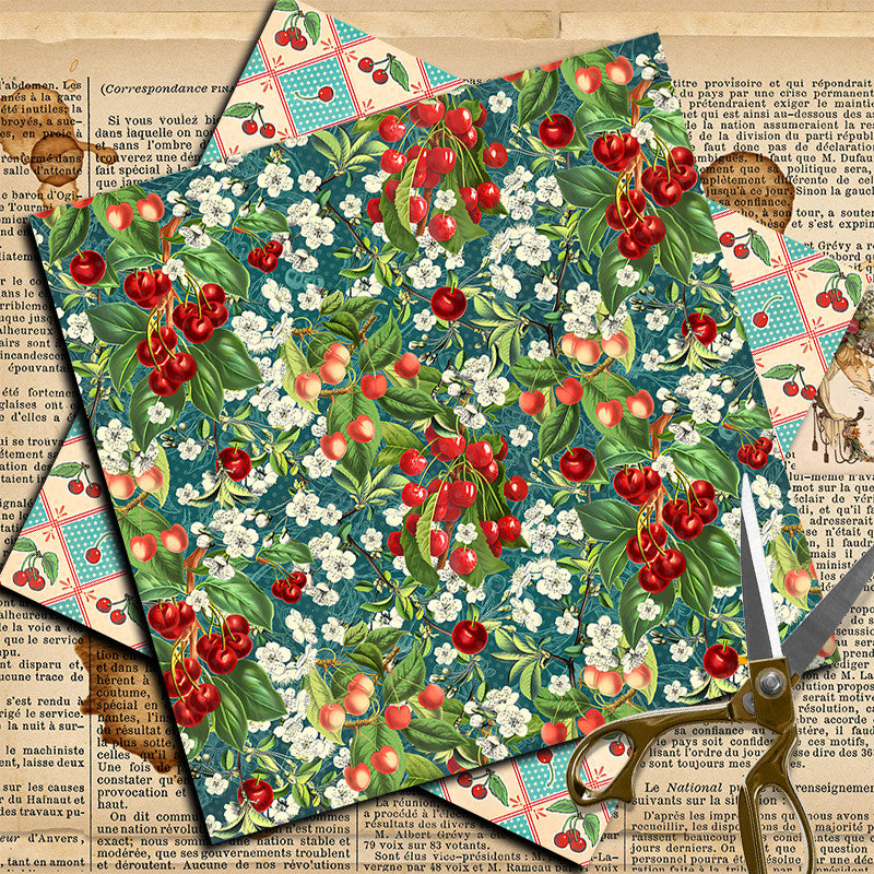 15 Sheets Large Retro Cherry of Life Paper for DIY Journal Decor