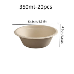 20pcs 350-500ml Disposable Paper Bowls for Camping and Picnic
