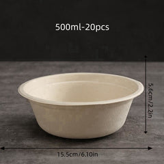 20pcs 350-500ml Disposable Paper Bowls for Camping and Picnic