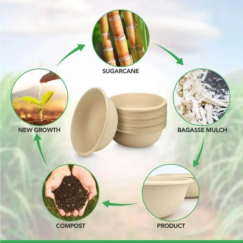 20pcs 350-500ml Disposable Paper Bowls for Camping and Picnic