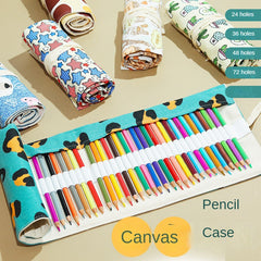 Canvas Pen Curtain 72 Holes Large Capacity Cat Cartoon Men And Women Pen Bag