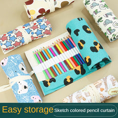 Canvas Pen Curtain 72 Holes Large Capacity Cat Cartoon Men And Women Pen Bag