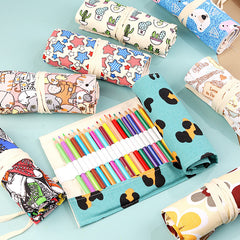 Canvas Pen Curtain 72 Holes Large Capacity Cat Cartoon Men And Women Pen Bag