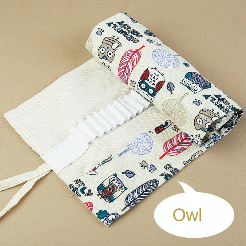 Canvas Pen Curtain 72 Holes Large Capacity Cat Cartoon Men And Women Pen Bag