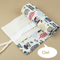 Canvas Pen Curtain 72 Holes Large Capacity Cat Cartoon Men And Women Pen Bag