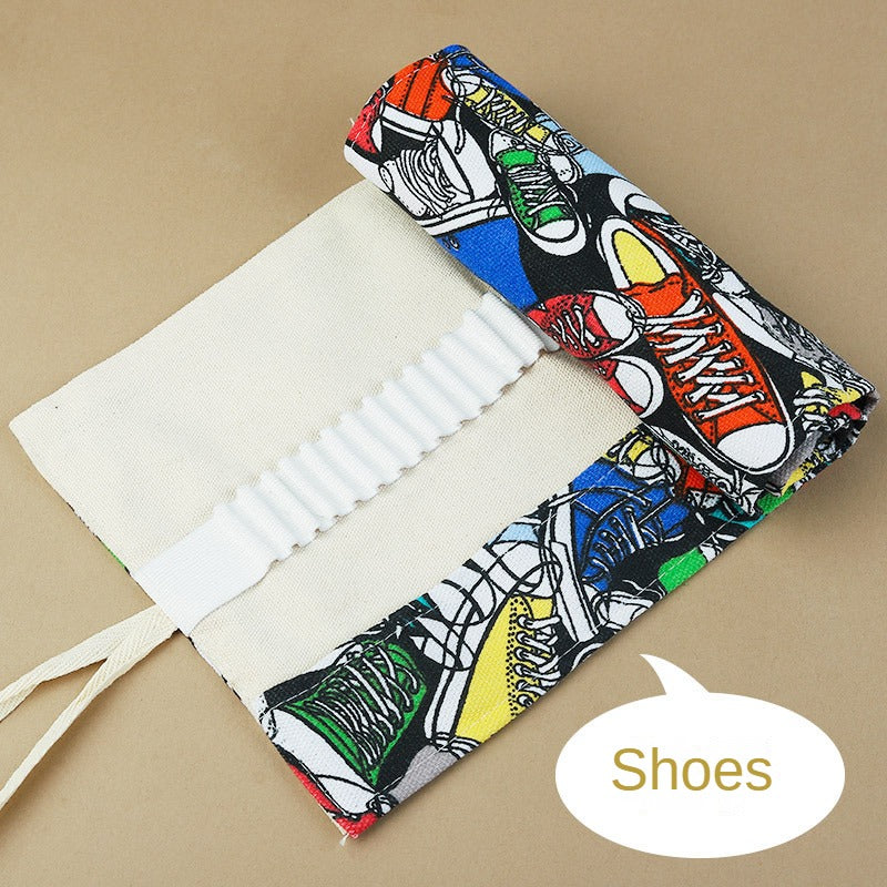 Canvas Pen Curtain 72 Holes Large Capacity Cat Cartoon Men And Women Pen Bag