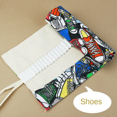 Canvas Pen Curtain 72 Holes Large Capacity Cat Cartoon Men And Women Pen Bag